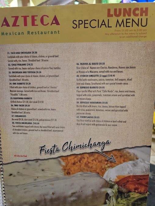 Menu Azteca Mexican Restaurant - 8
