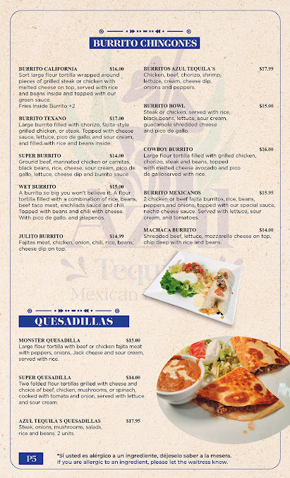 Menu Azul Tequilas Mexican Bar & Grill - 5