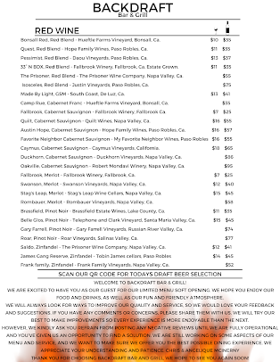 Menu Backdraft Bar Grill - 1
