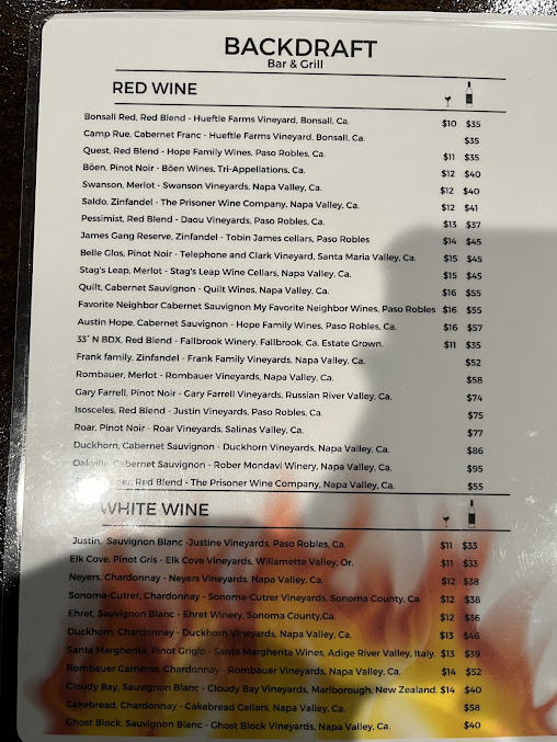 Menu Backdraft Bar Grill - 7