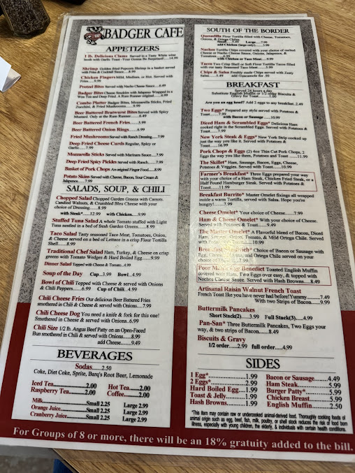 Menu Badger Cafe - 1