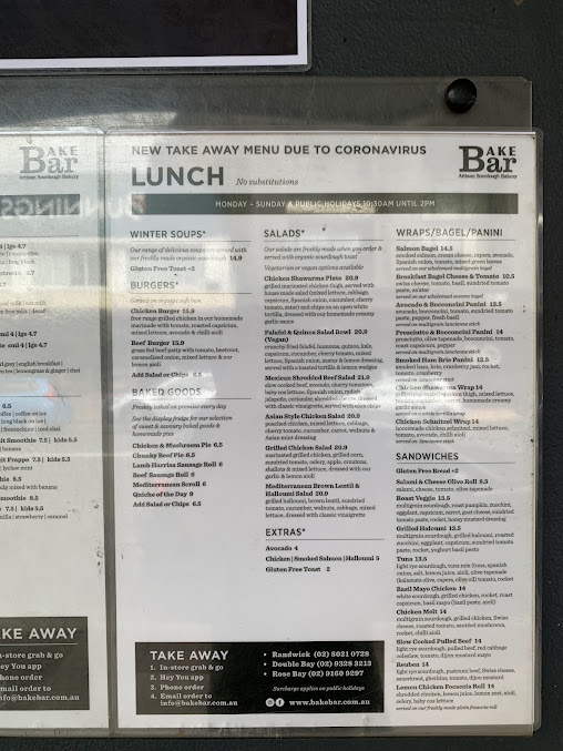 Menu Bake Bar Randwick - 1