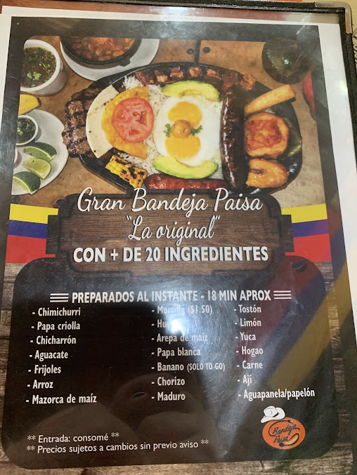 Menu Bandeja Paisa Restaurant. Latin & Fast Food - 3