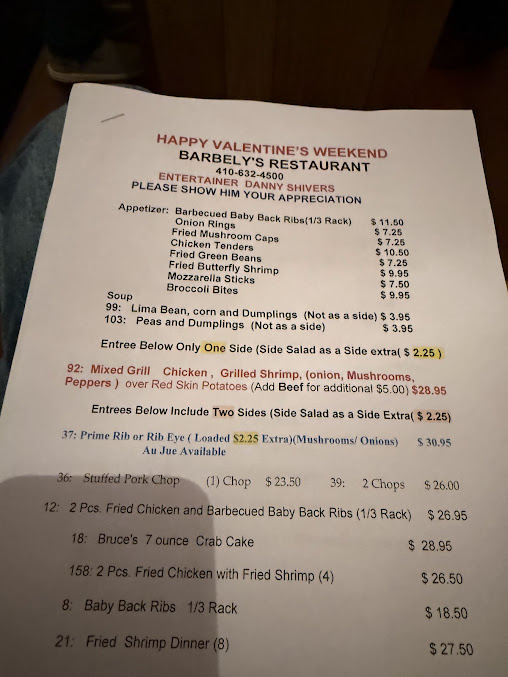 Menu Barbely's Restaurant - 0