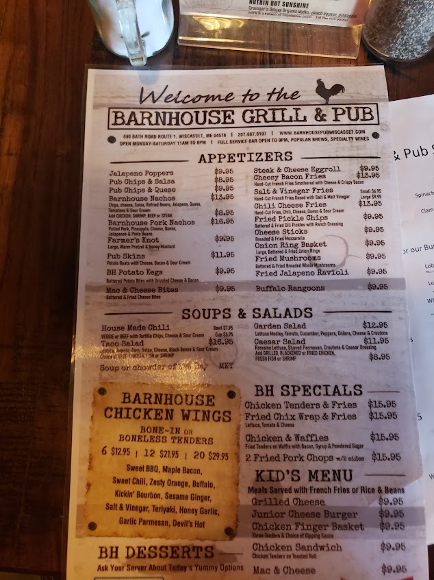 Menu Barnhouse Grill Pub Wiscasset - 0