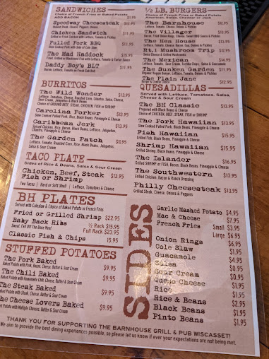 Menu Barnhouse Grill Pub Wiscasset - 1