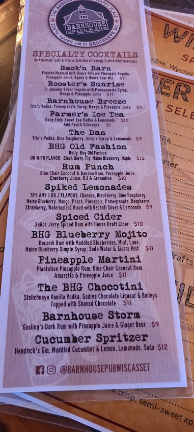 Menu Barnhouse Grill Pub Wiscasset - 7