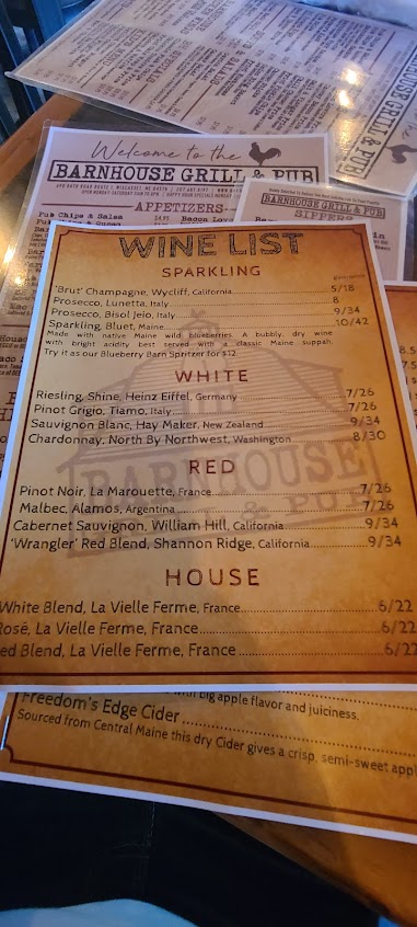 Menu Barnhouse Grill Pub Wiscasset - 8