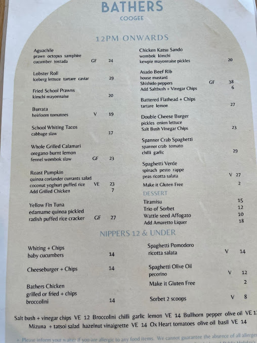 Menu Bathers Coogee - 2