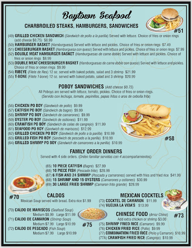 Menu Baytown Seafood Restaurant And Crawfish Headquarters - 0