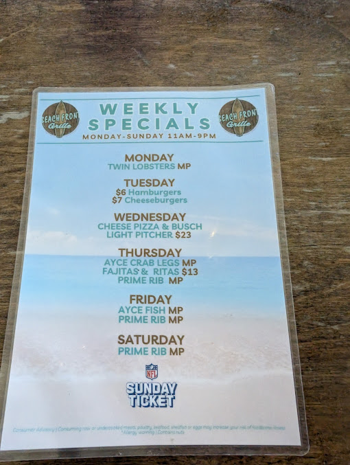 Menu Beach Front Grille - 1