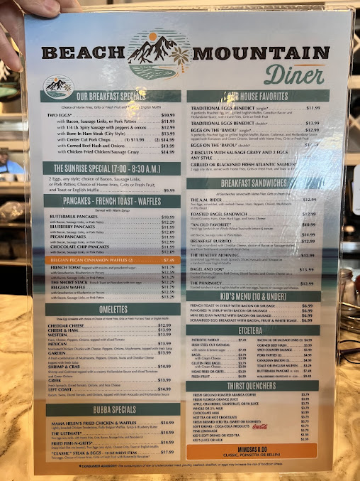 Menu Beach Mountain Diner Waynesville - 0