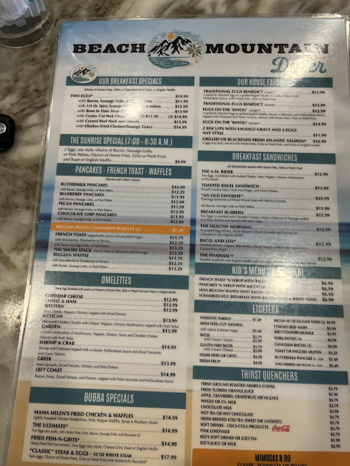 Menu Beach Mountain Diner Waynesville - 2