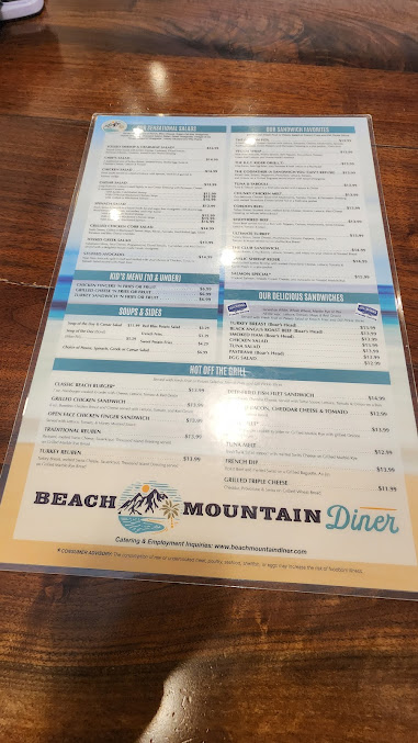 Menu Beach Mountain Diner Waynesville - 5
