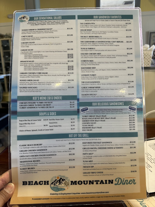 Menu Beach Mountain Diner Waynesville - 6