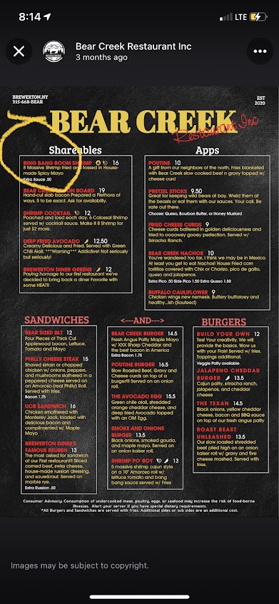 Menu Bear Creek Restaurant Inc - 7