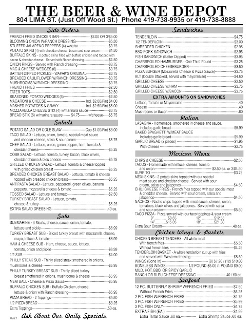 Menu Beer Wine Depot - 1
