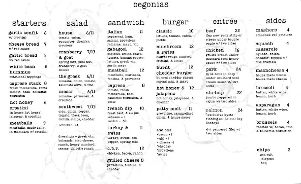 Menu Begonias - 2