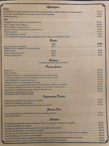 Menu Bella Michael's Restaurant - 0