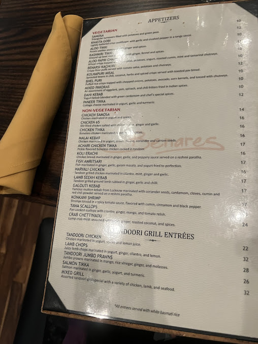 Menu Benares Tribeca Indian Restaurant - 1