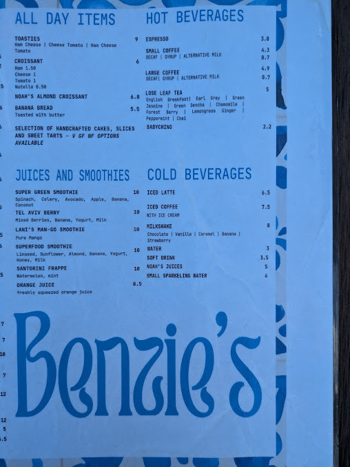 Menu Benzie's Cafe - 0