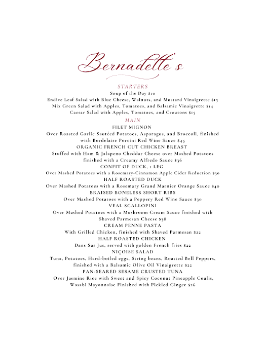 Menu Bernadette's Bistro - 0