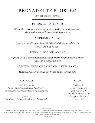 Menu Bernadette's Bistro - 2