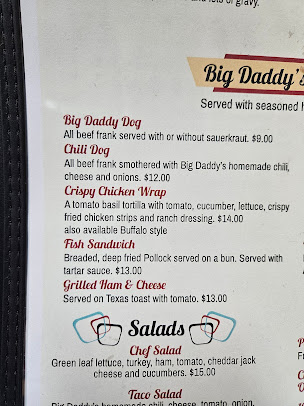 Menu Big Daddys Burgers Shakes - 0