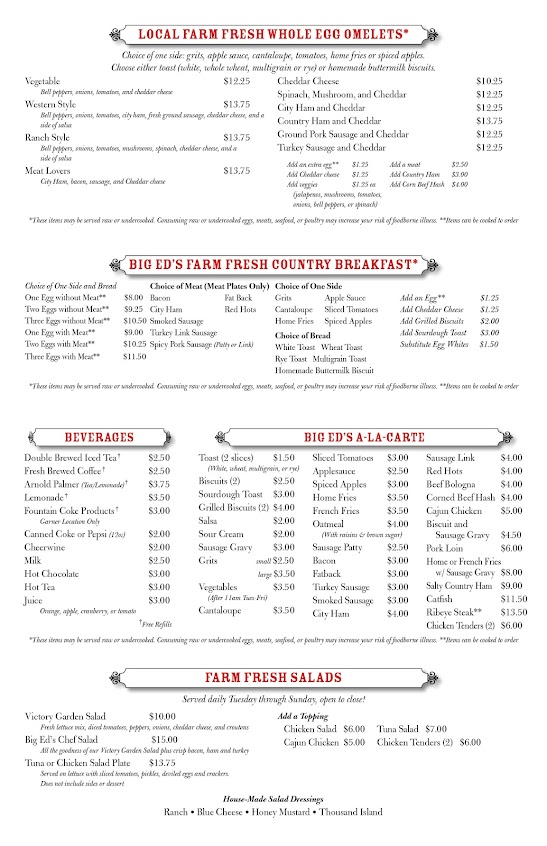 Menu Big Ed's City Market Restaurant - 0