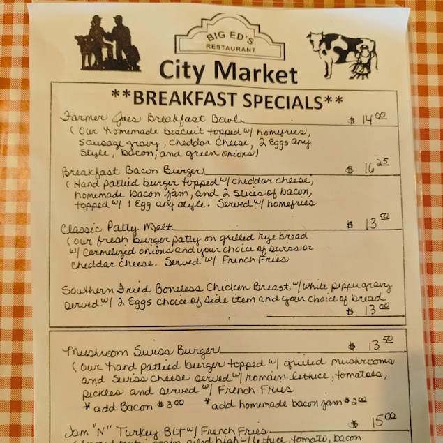 Menu Big Ed's City Market Restaurant - 1