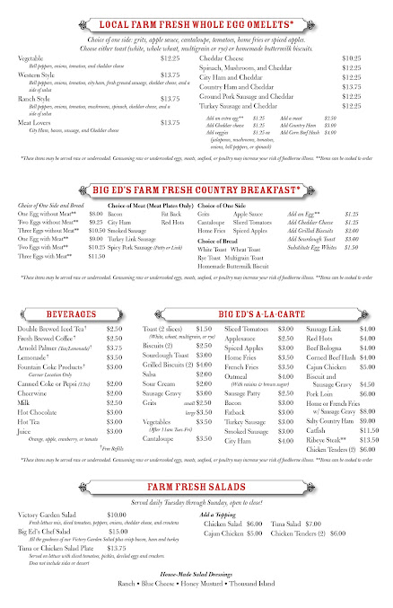 Menu Big Ed's Garner Restaurant - 2