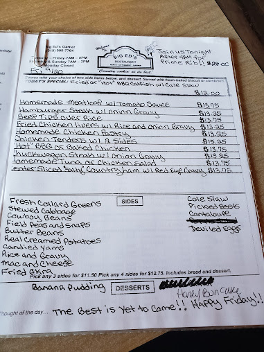 Menu Big Ed's Garner Restaurant - 4