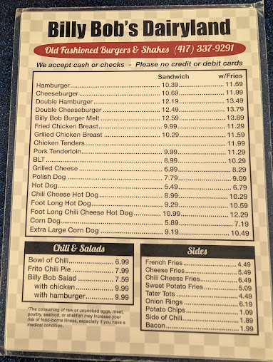Menu Billy Bobs Dairy Land - 0