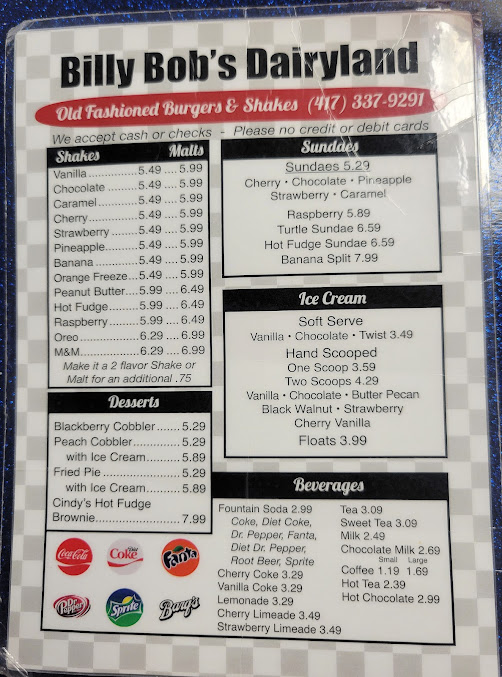 Menu Billy Bobs Dairy Land - 1