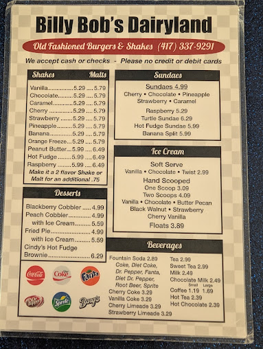 Menu Billy Bobs Dairy Land - 2