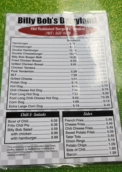 Menu Billy Bobs Dairy Land - 3