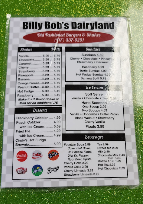Menu Billy Bobs Dairy Land - 8