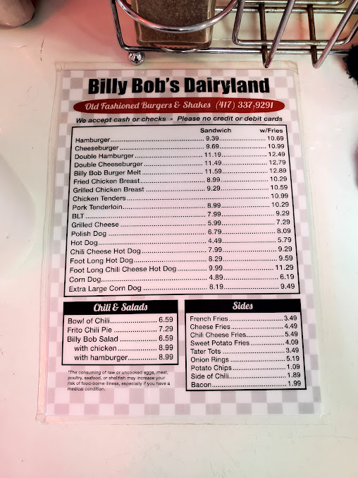 Menu Billy Bobs Dairy Land - 9