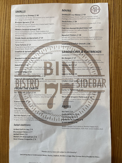 Menu Bin 77 Bistro Sidebar - 0