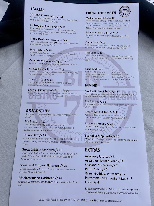 Menu Bin 77 Bistro Sidebar - 1