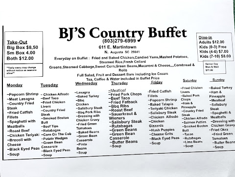 Menu Bj Country Buffet - 1