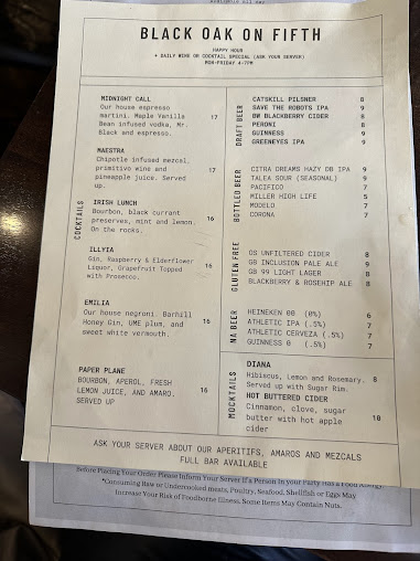 Menu Black Oak On Fifth - 6