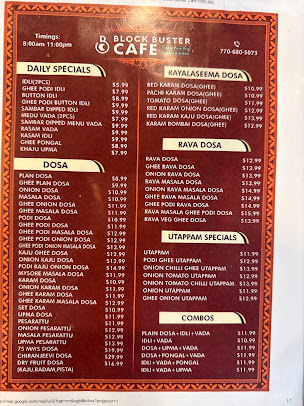 Menu Blockbuster Cafe Bakery Indian Pure Vegetarian - 1