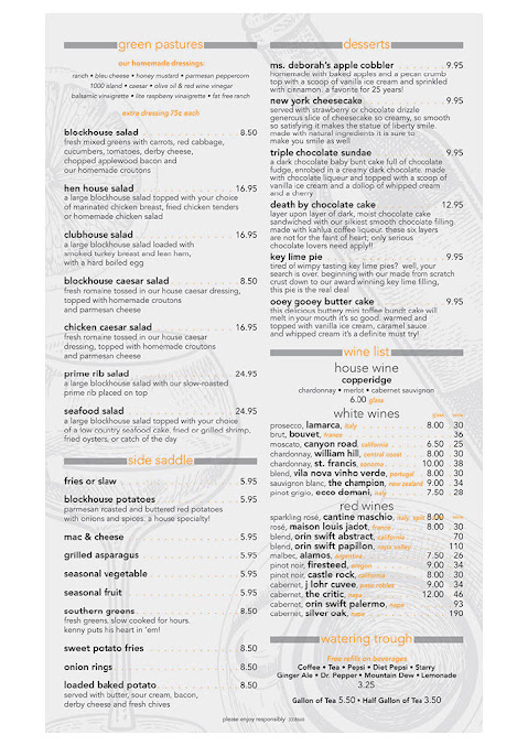 Menu Blockhouse Restaurant And Oyster Bar - 0