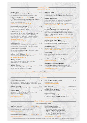 Menu Blockhouse Restaurant And Oyster Bar - 1
