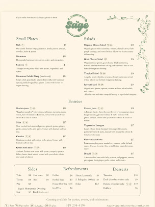 Menu Blue Sage Vegetarian Grille - 0