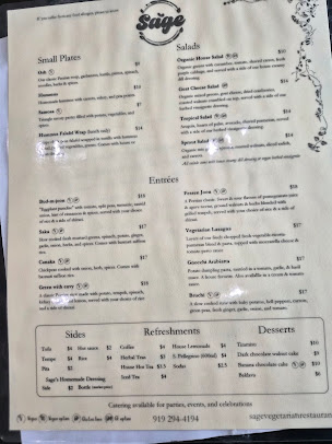 Menu Blue Sage Vegetarian Grille - 1