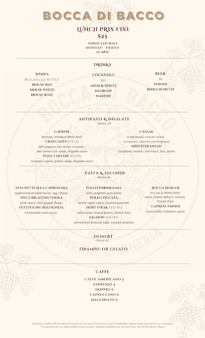 Menu Bocca Di Bacco Theater District - 0