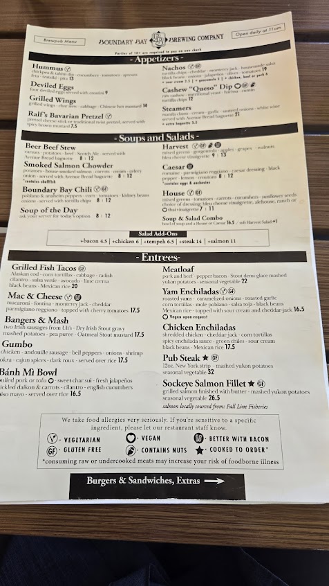 Menu Boundary Bay Brewery Bistro - 2