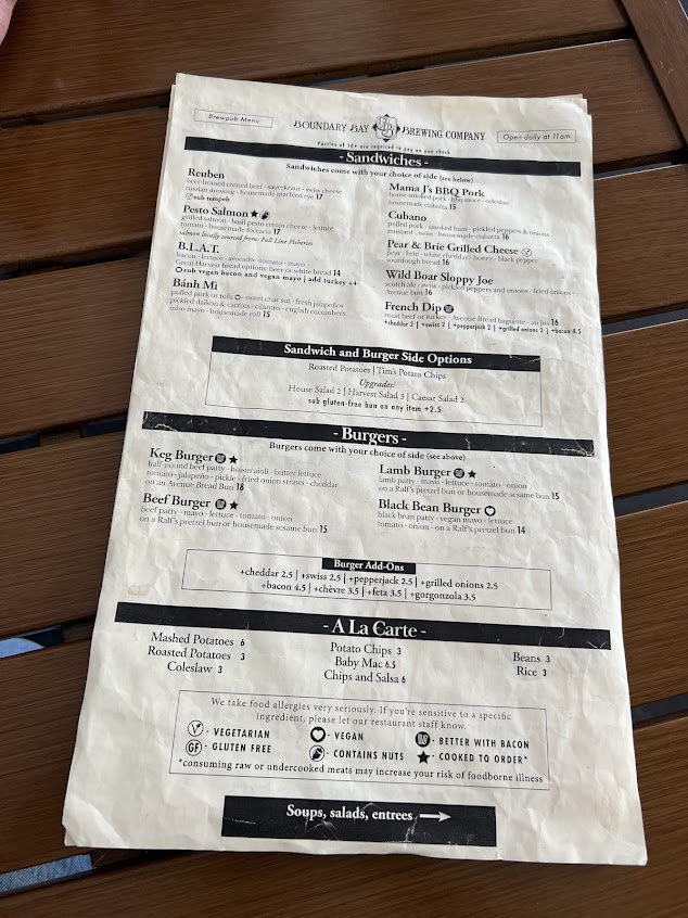 Menu Boundary Bay Brewery Bistro - 9